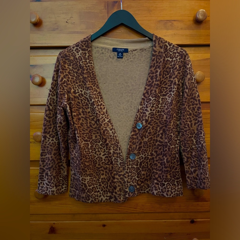 Vintage Leopard Print CHAPS 3/4 Sleeve Cardigan